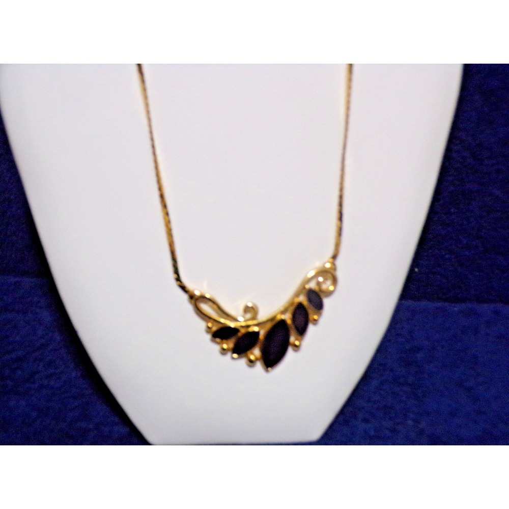 Women's Costume Jewelry Gold Tone Amethyst Gems Necklace Clasp Hook 16" Long
